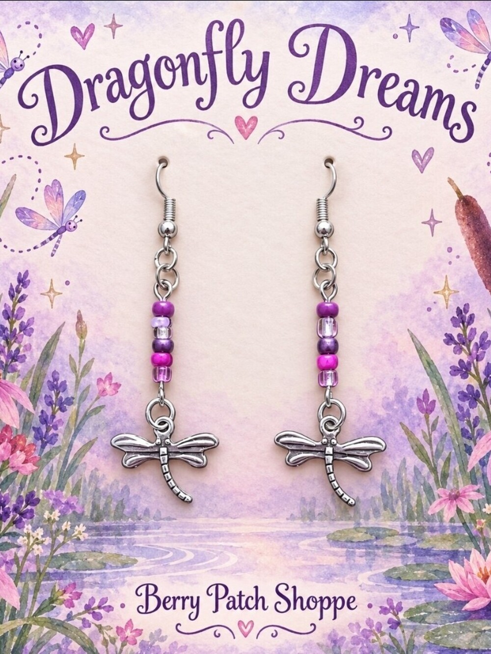 Dragonfly Dreams Fuchsia Silver Earrings